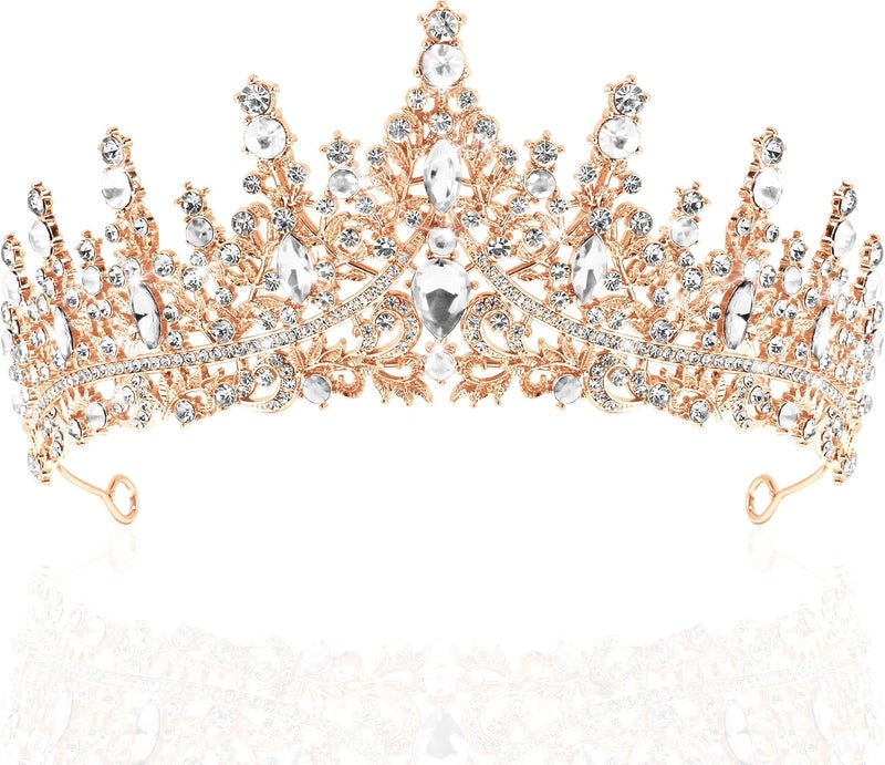 TAROSE Crowns for Women, Queen Crystal Gold Silver Tiaras with White Rhinestone and Combs, Goddess Crown for Wedding Bride Birthday Princess Bridal Shower Hair Accessories for Women - Image 1